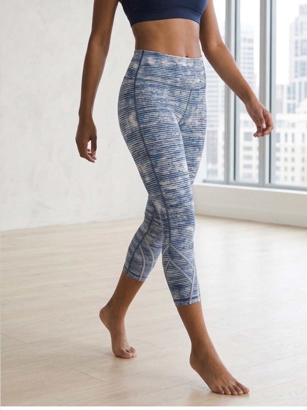 Lululemon Pace Rival Crop Leggings Space Dye Twist Naval Blue Peacock Blue 12